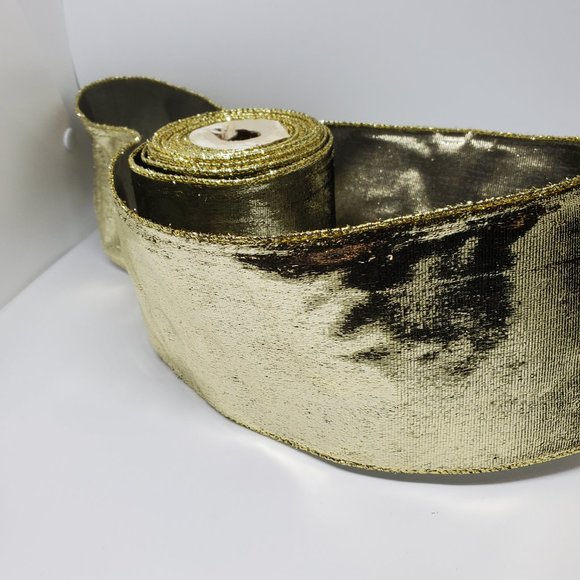 Gold - Vintage Crushed Velvet Wired-Edge Ribbon - 3 7/8" x 7.5 yards - Picture 5 of 9